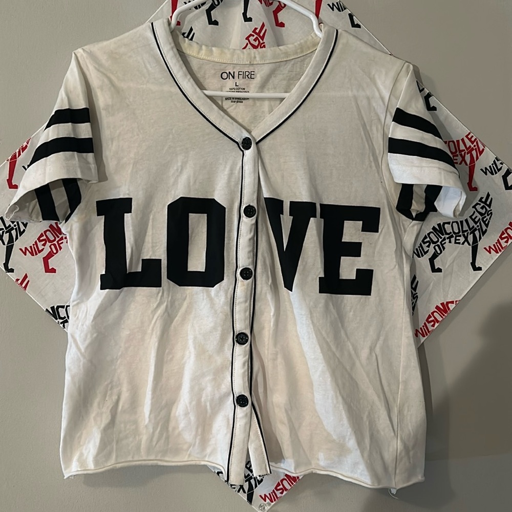 Large Basebell Crop Top button up